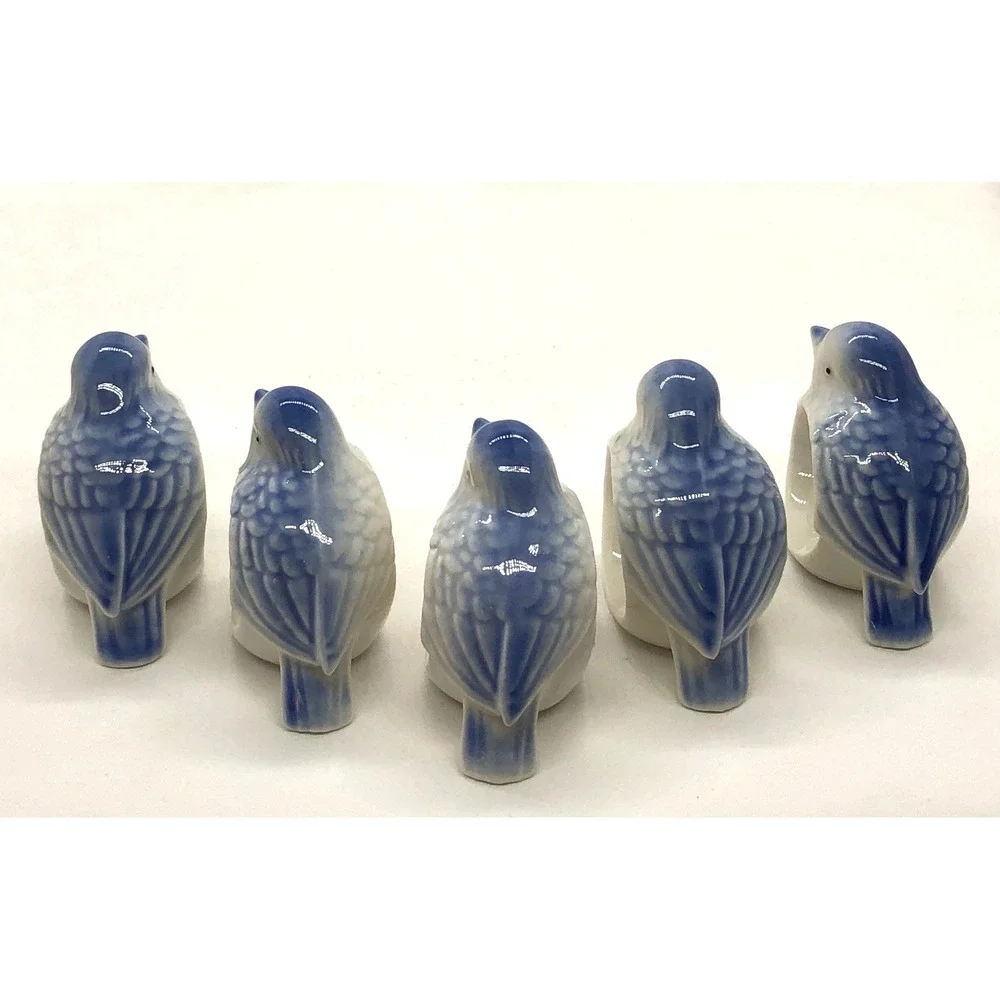 Vintage Bluebird Porcelain Napkin Rings Figurines Set of 5 Made in Taiwan